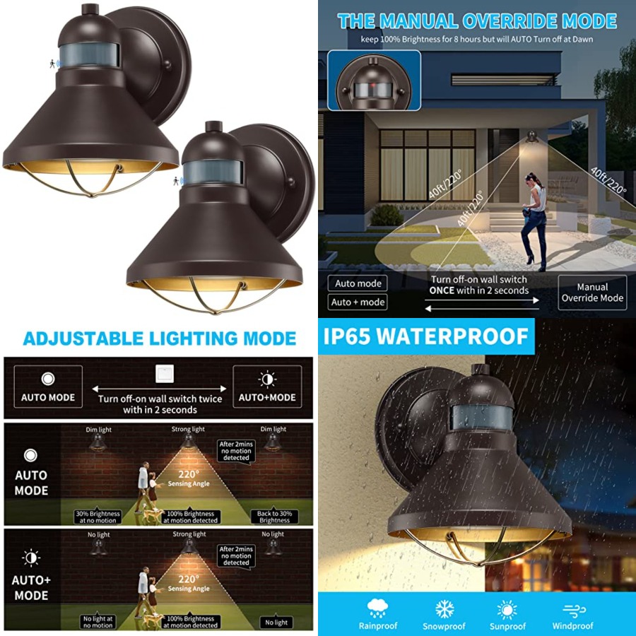 Outdoor Lighting Lanterns - 2 Pack Motion Sensor Outdoor LED