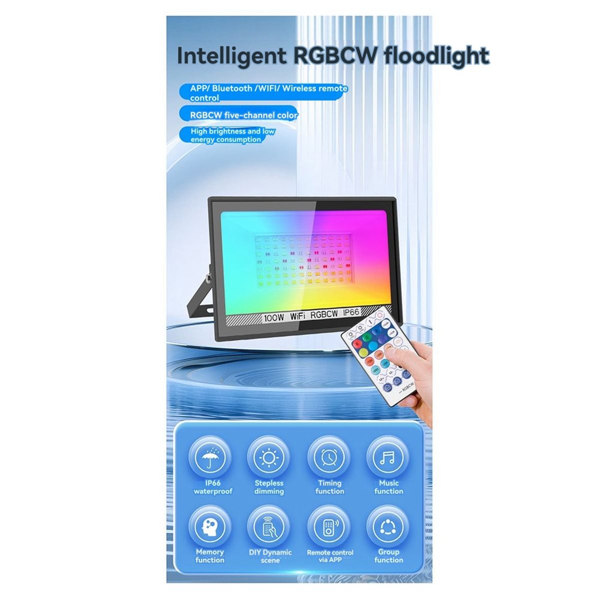 Outdoor Lighting Uk - Nices 100W RGBCW LED Flood Light
